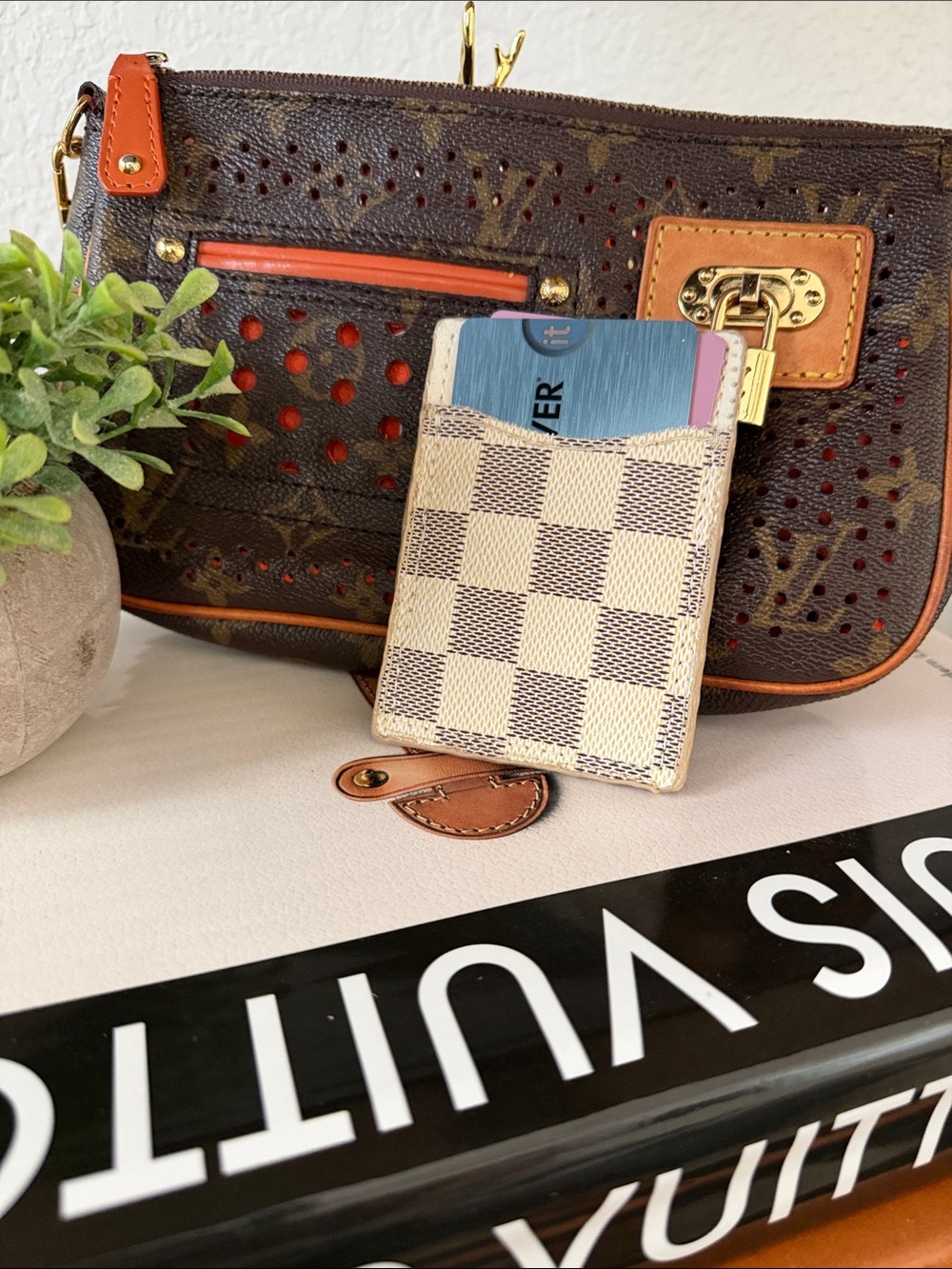 Upcycled LV Damier Canvas and Leather Card Holder.